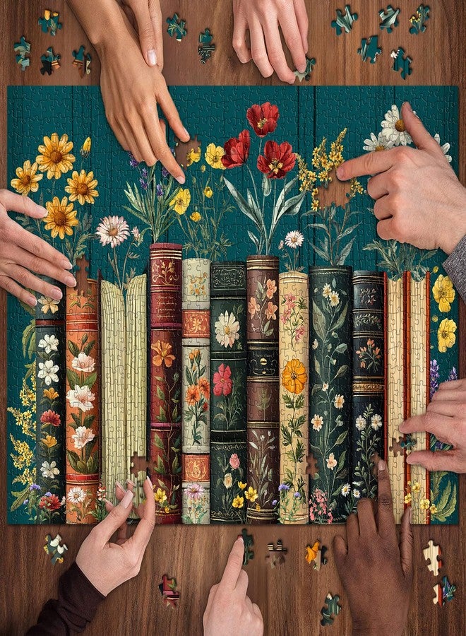 PPuzzling Vintage Wildflower Book Puzzles for Adults 1000 Pieces, Plant Floral Books Pages Jigsaw Puzzle, Retro Bookshelf Puzzles with Blossoming Wildflowers, Botanical Literary Theme Puzzle for Book Lovers - Image 5